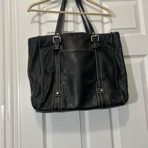 Vintage Fossil large black leather tote bag